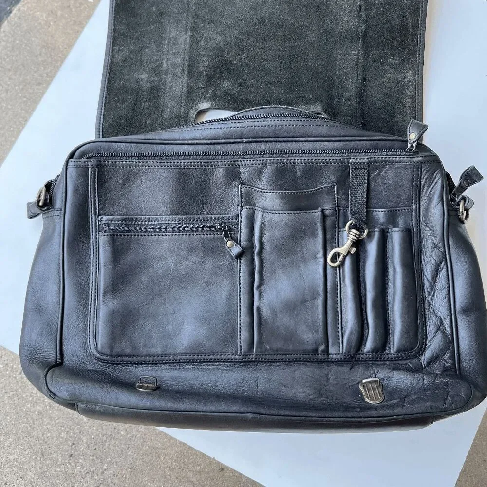 Eddie Bauer Full-Grain Leather Briefcase – Organizer Interior, Crossbody